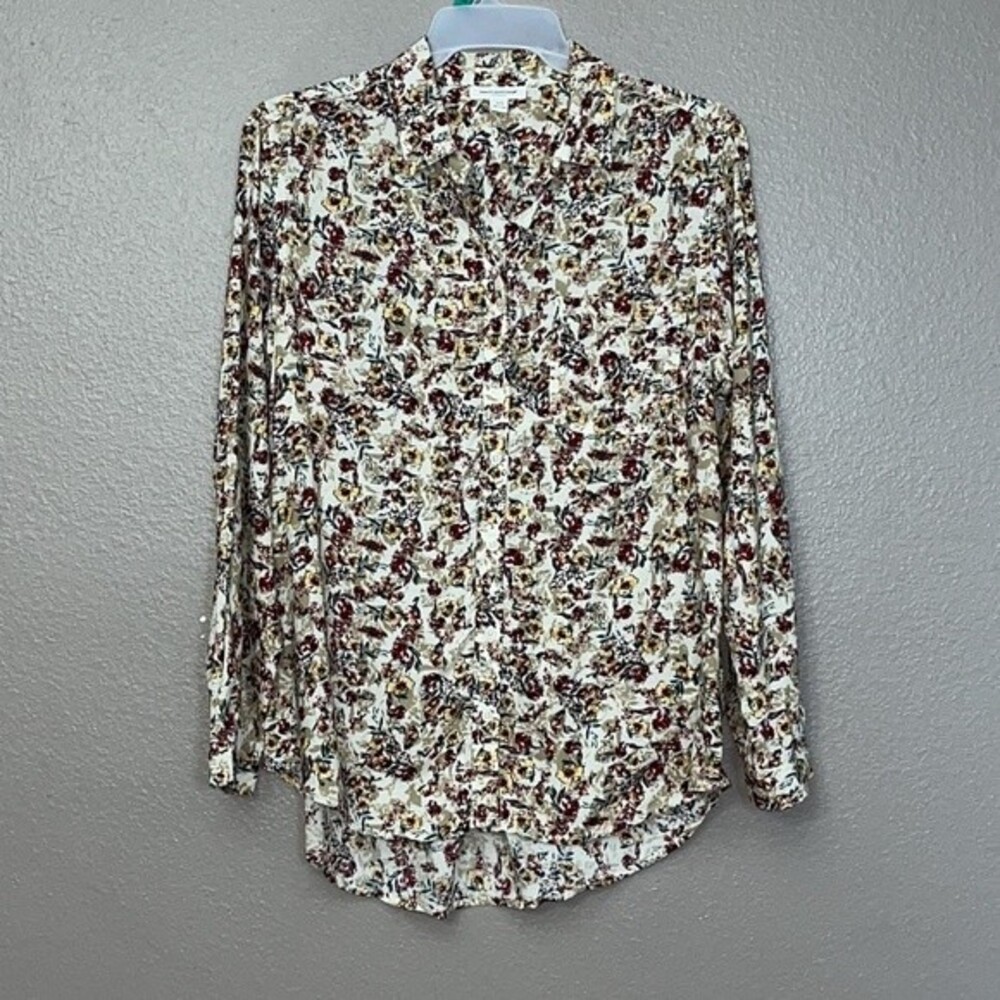 Beachlunchlounge Collection Womens Floral Long Sleeve Collared Button Up Top L